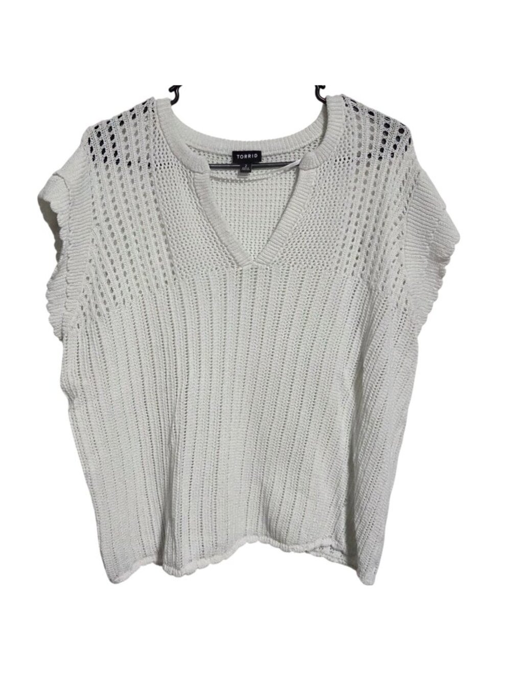 Torrid Knit Sweater Top Plus Size 2X White Sleeveless Crochet Detail Grannycore